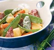 Рецепт рагу из телятины с молодыми овощами и клецками