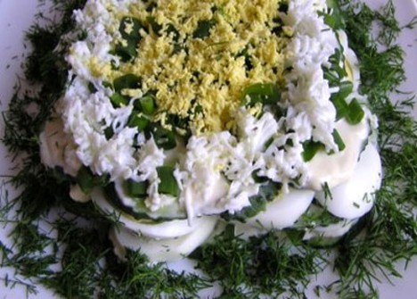 Зеленый салат с луком и огурцом
