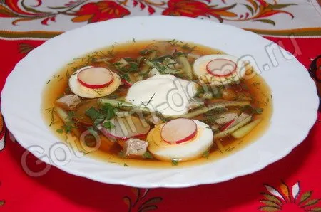 Окрошка мясная без картофеля с соломкой говядины