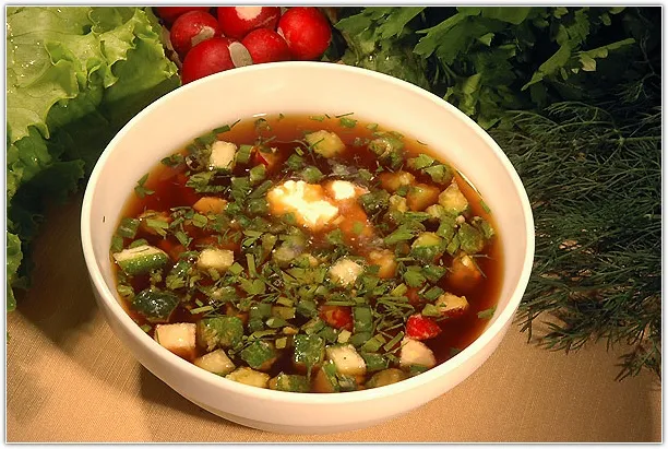 Окрошка овощная с кальмарами