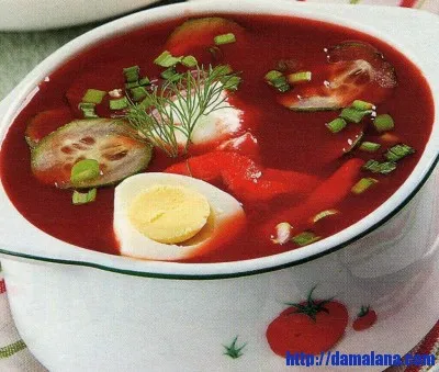 Свекольник холодный с кальмарами